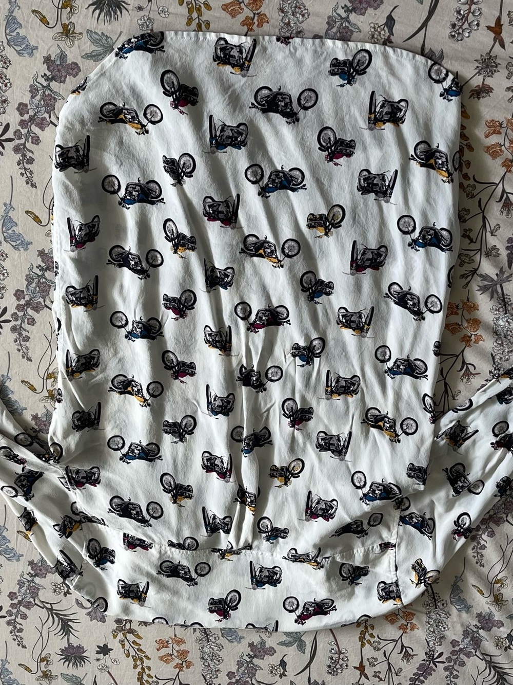 Equipment Cream Blouse with Black and Yellow Motorcycle Print - Picture 11 of 11